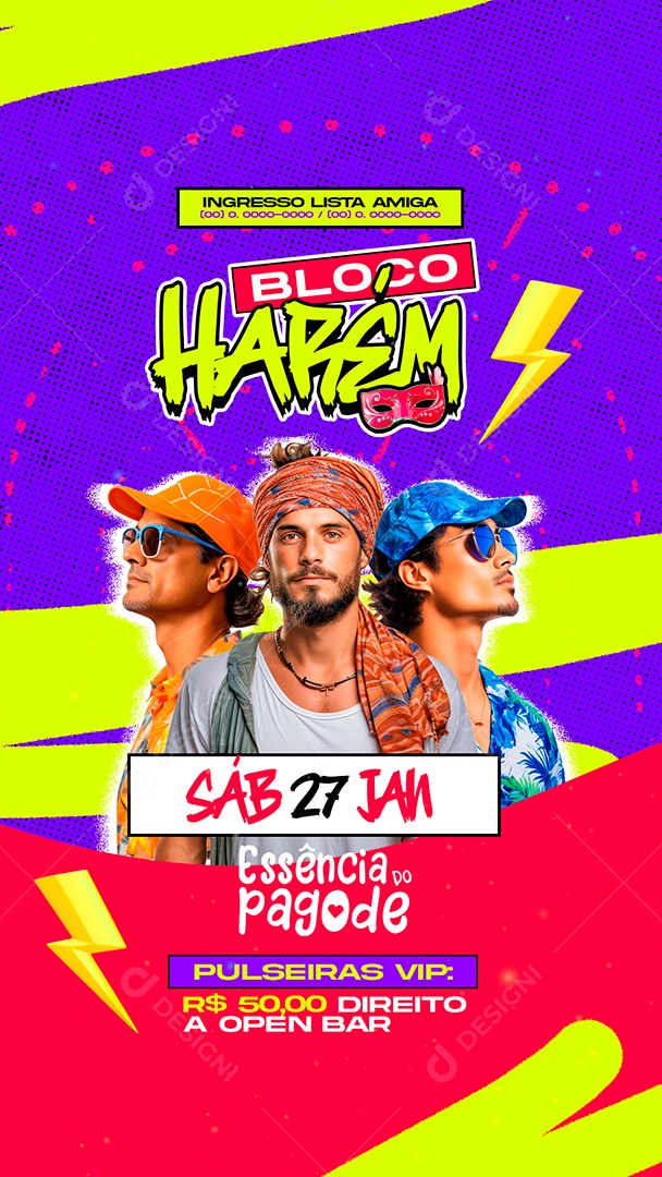 Story Flyer Carnaval Bloco Harém Essência Do Pagode Social Media PSD Editável