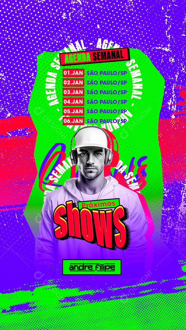 Story Flyer Agenda Semanal Andre Filipe Próximos Shows Social Media PSD Editável