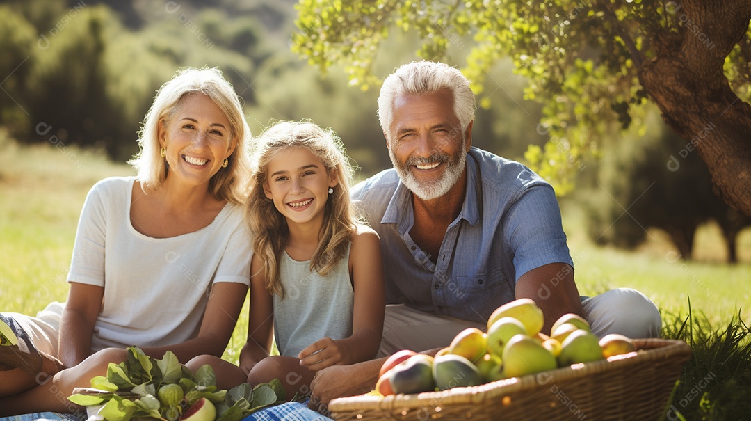 Uma família desfrutando de um piquenique no parque