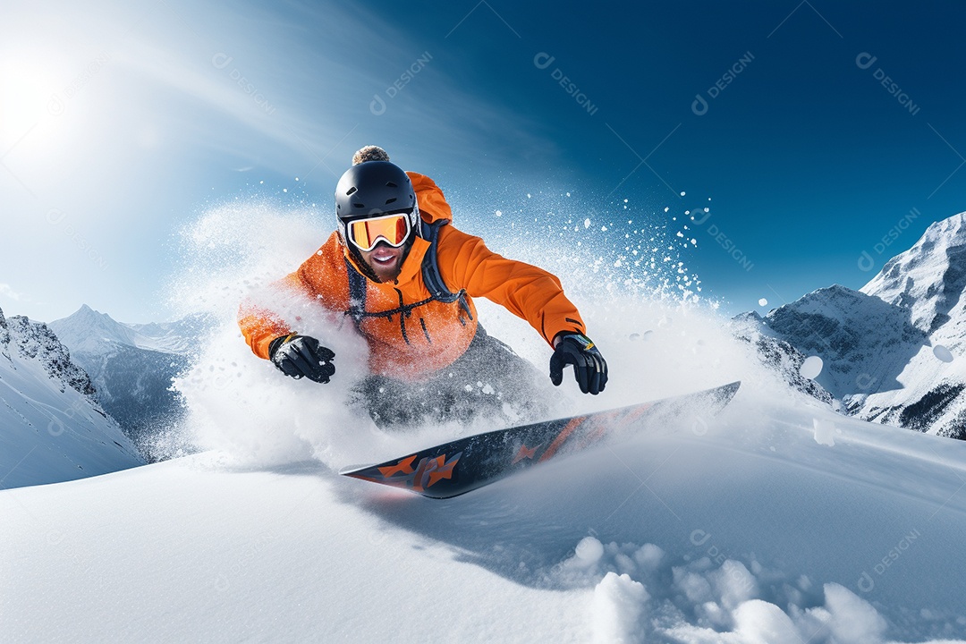Pessoa deslizando pela encosta de uma montanha nevada, navegando habilmente nas curvas.