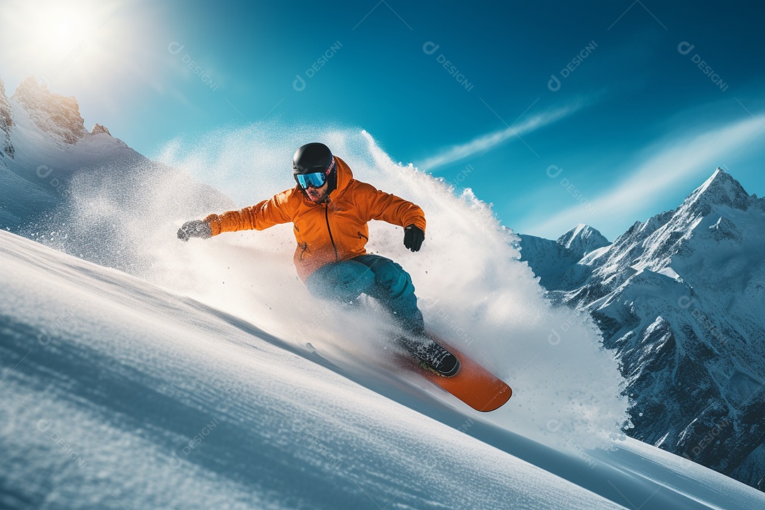 Pessoa deslizando pela encosta de uma montanha nevada, navegando habilmente nas curvas.