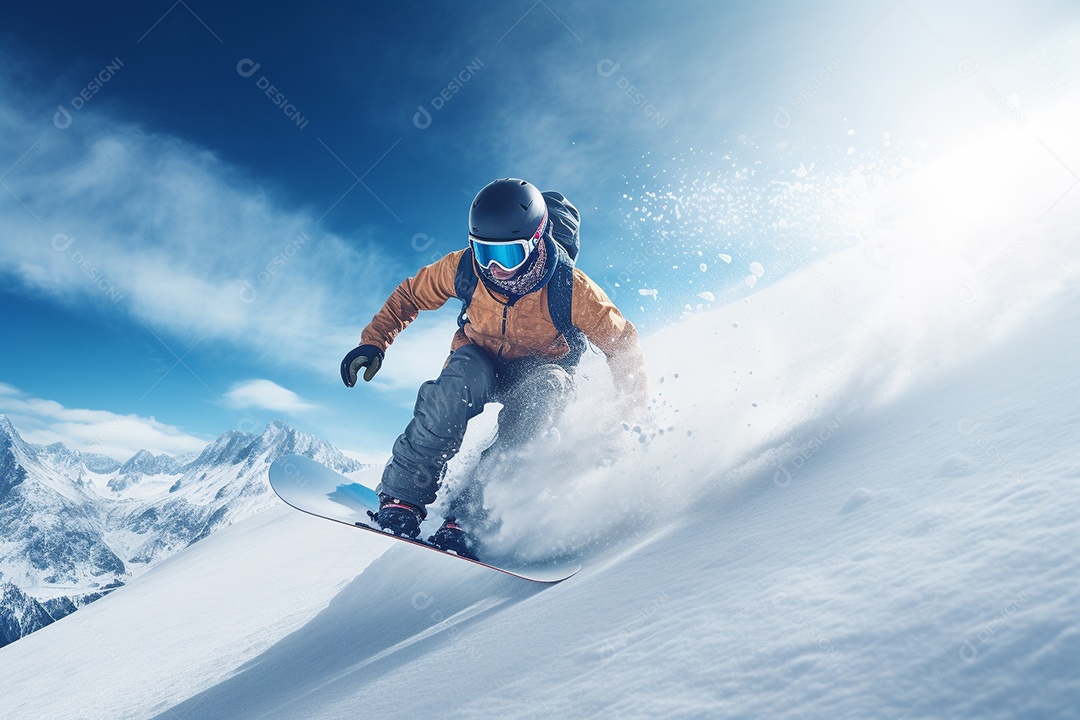 Pessoa deslizando habilmente pela encosta de uma montanha nevada,