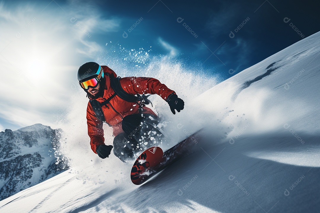 A snowboarder gliding down a snowy mountain slope_013