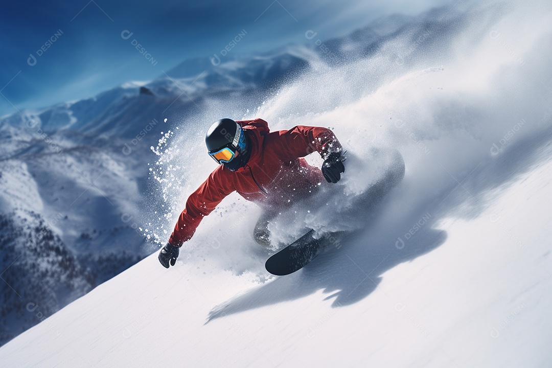 Pessoa deslizando habilmente pela encosta de uma montanha nevada,