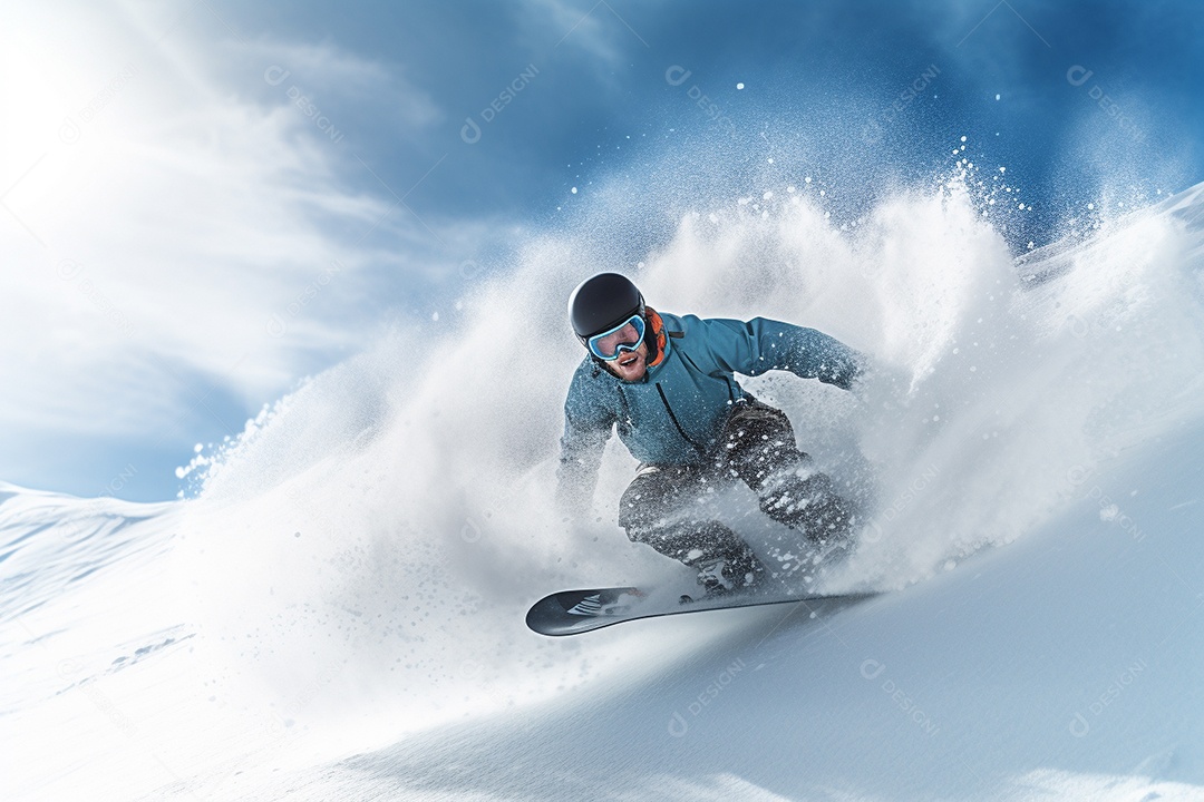 Pessoa deslizando pela encosta de uma montanha nevada