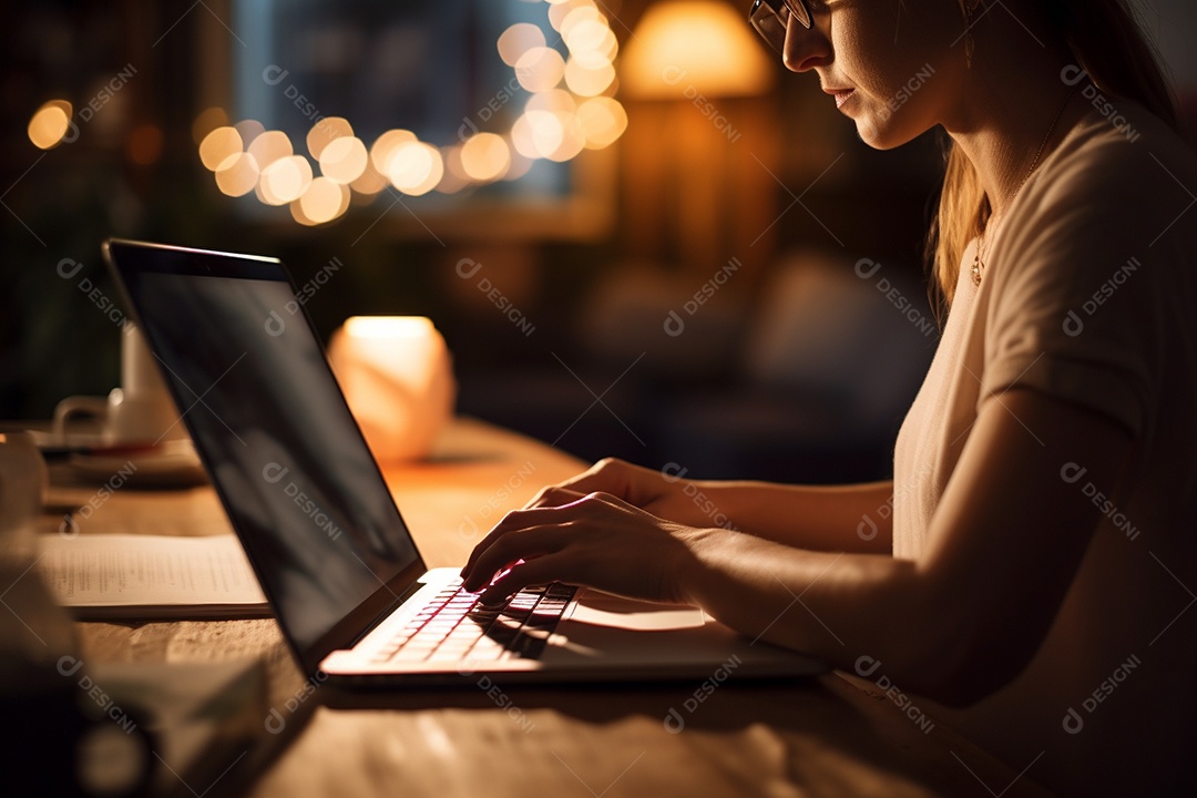 Mãos de uma pessoas digitando no notebook sobre uma mesa.