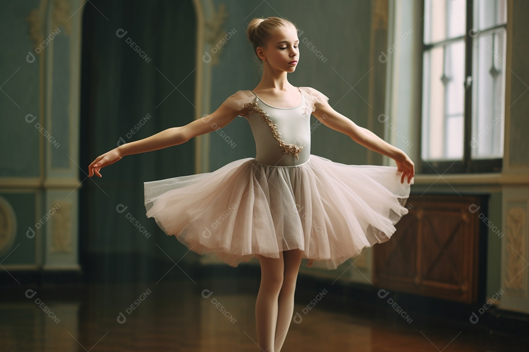 Uma kinda menina praticando balé, seus movimentos graciosos e precisos.