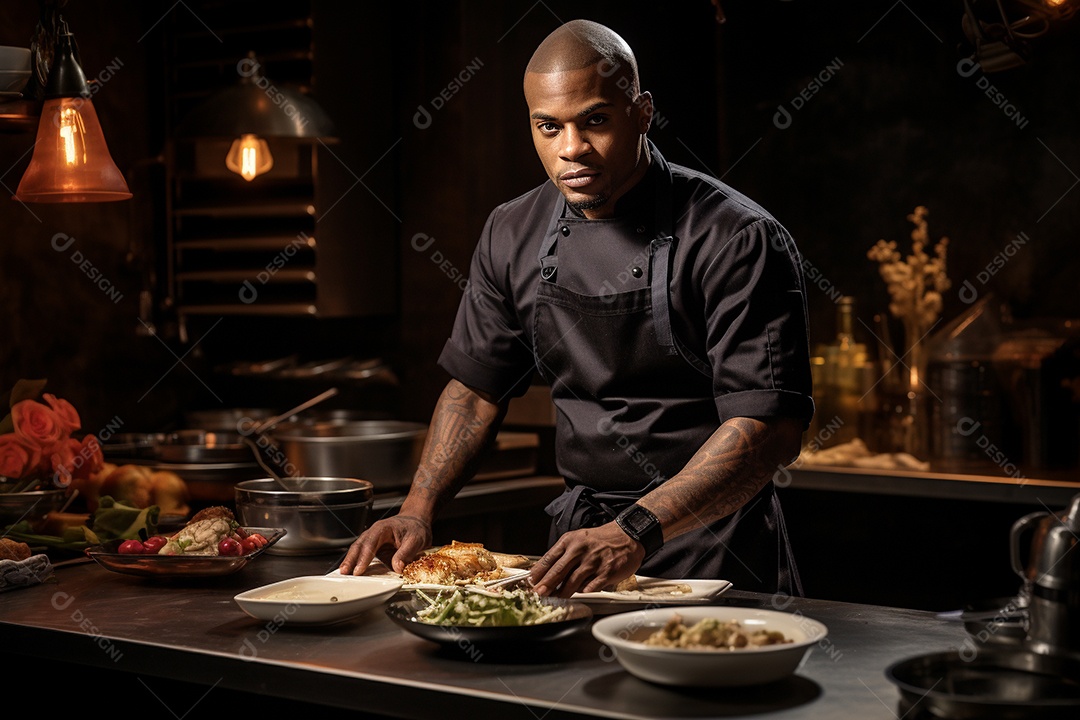 Homem Chef de cozinha olhando para a câmera