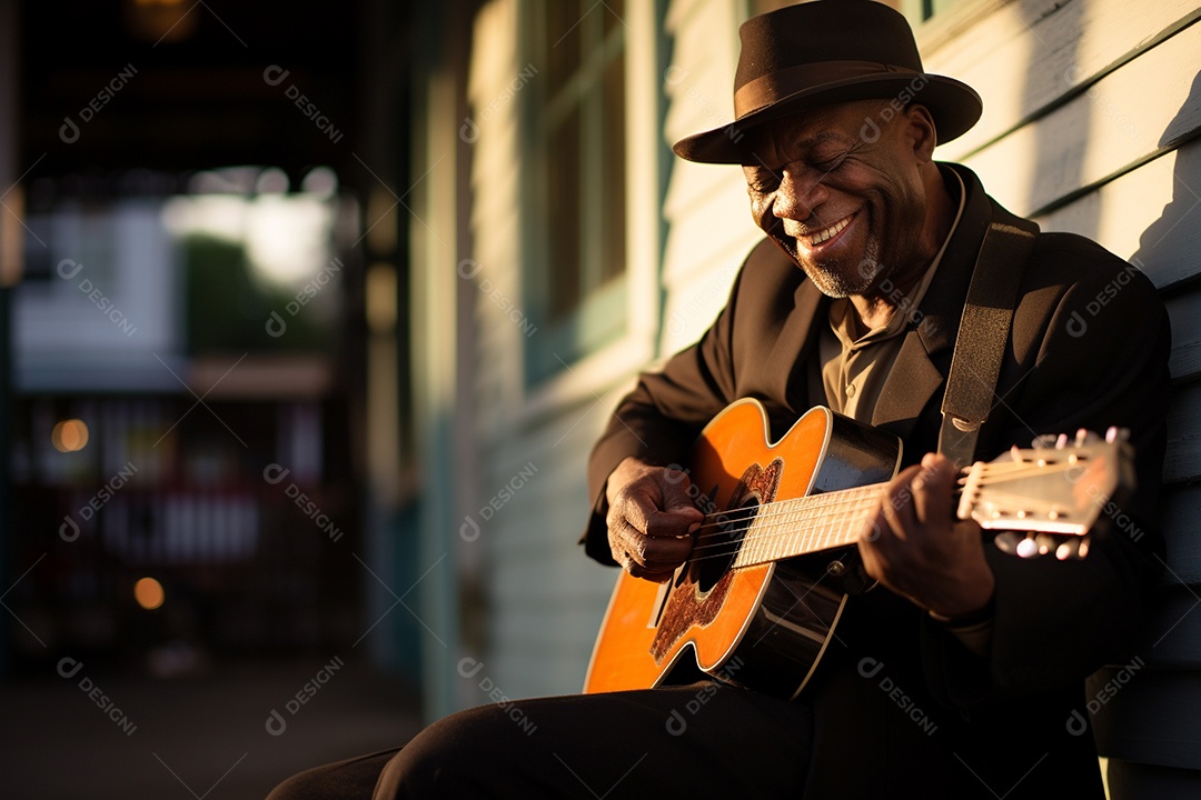 Músico de jazz negro em Nova Orleans apresentando melodias emocionantes