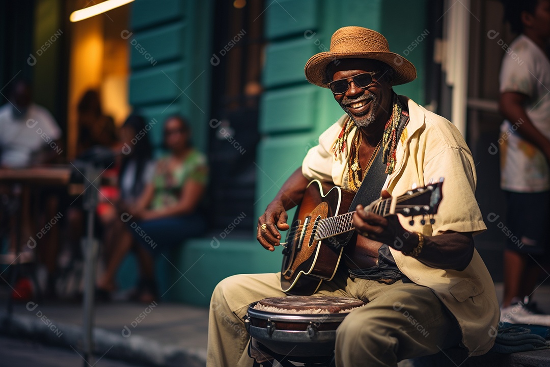 Músico de jazz negro em Nova Orleans apresentando melodias emocionantes