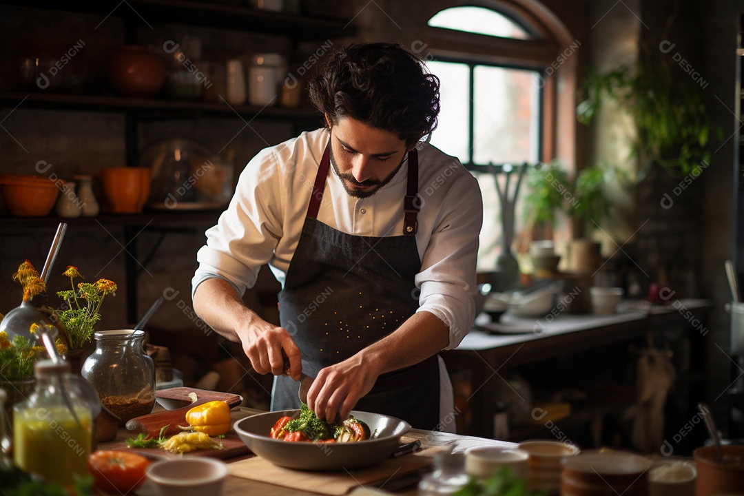 Chefe hispânico na Cidade do México apresentando um programa de culinária
