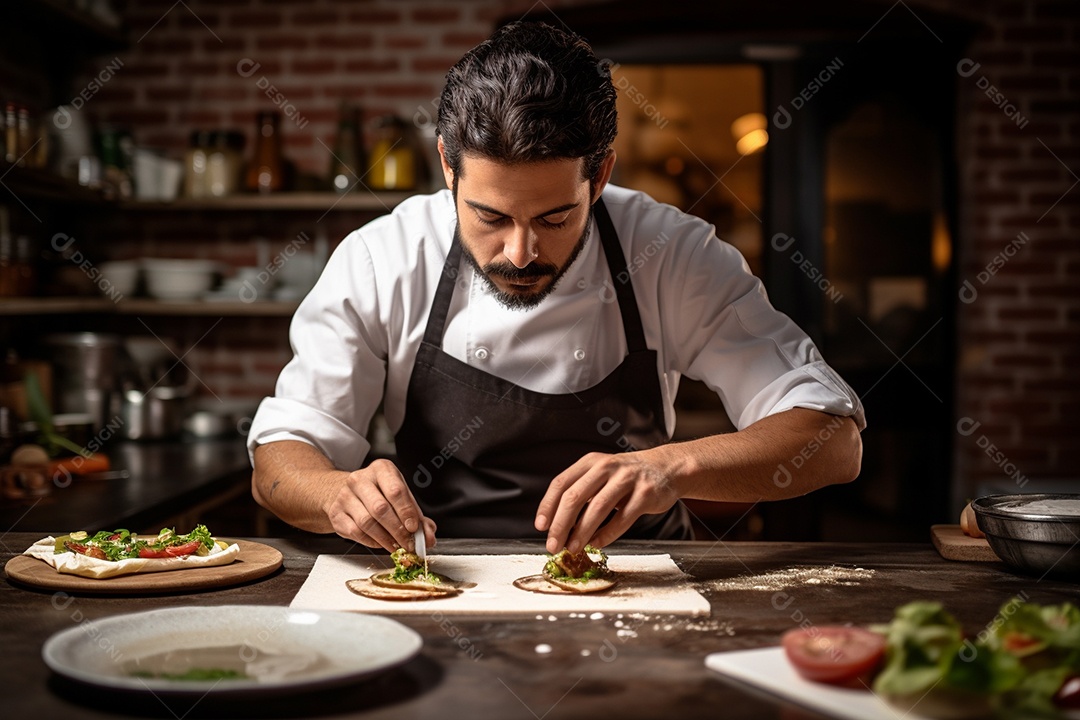 Chefe hispânico na Cidade do México apresentando um programa de culinária