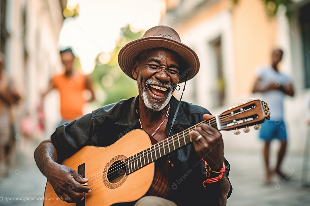 Músico hispânico em Havana tocando salsa vibrante