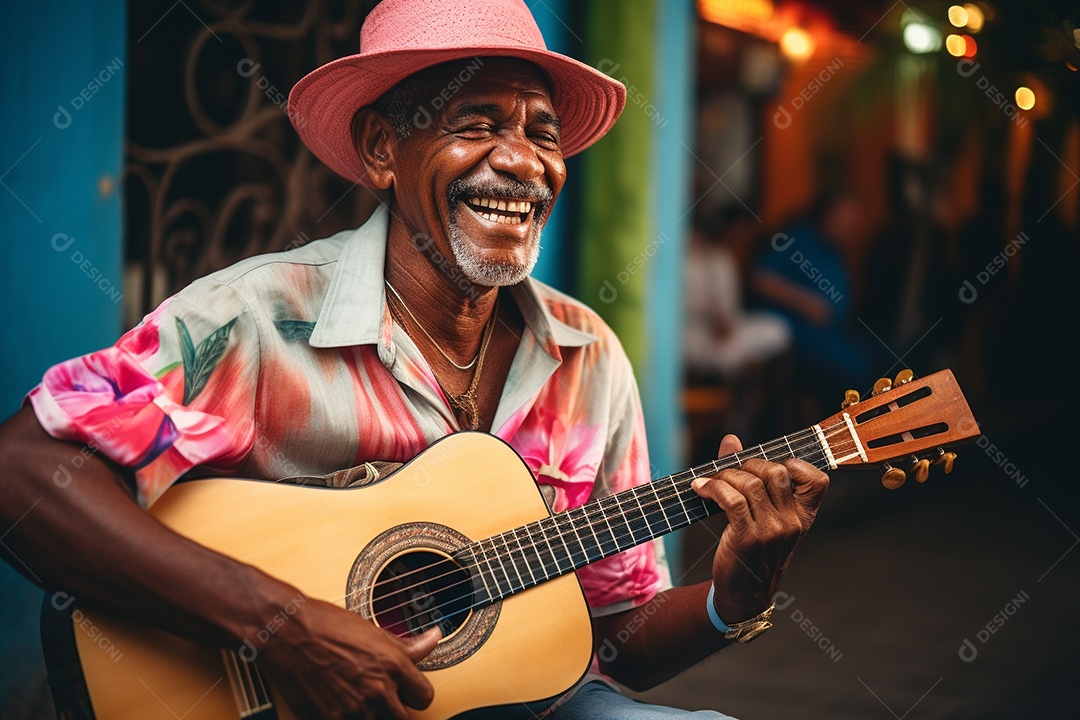 Músico hispânico em Havana tocando salsa vibrante