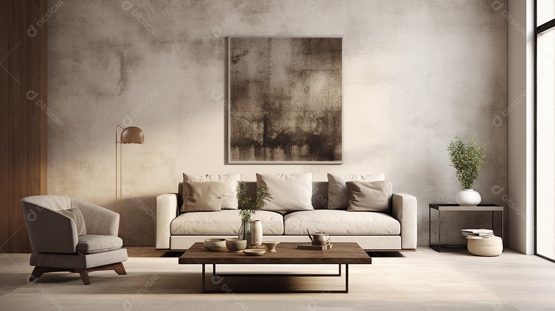 Maquete de sala de estar design cinza simples