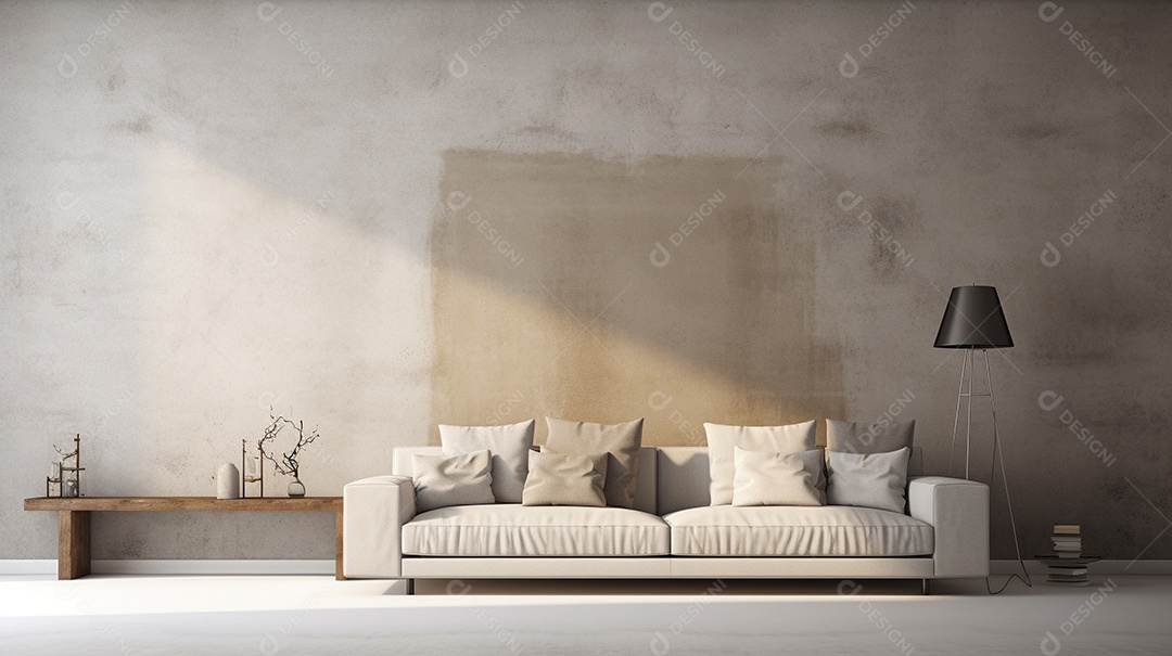 Maquete de sala de estar design cinza simples