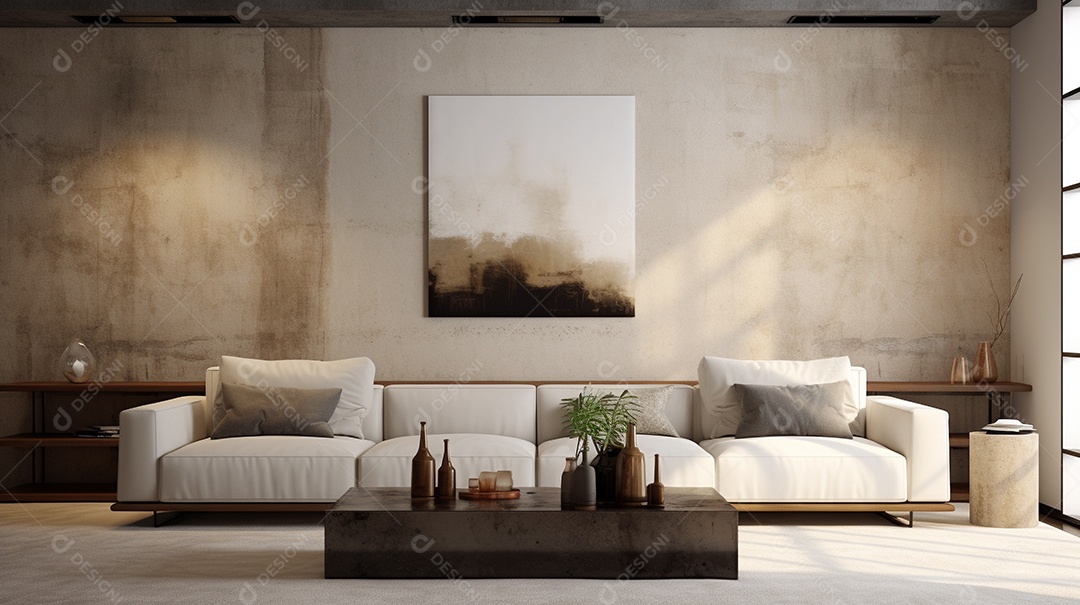 Maquete de sala de estar design cinza simples