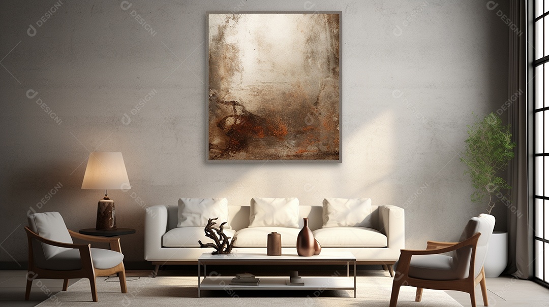 Maquete de sala de estar design cinza simples