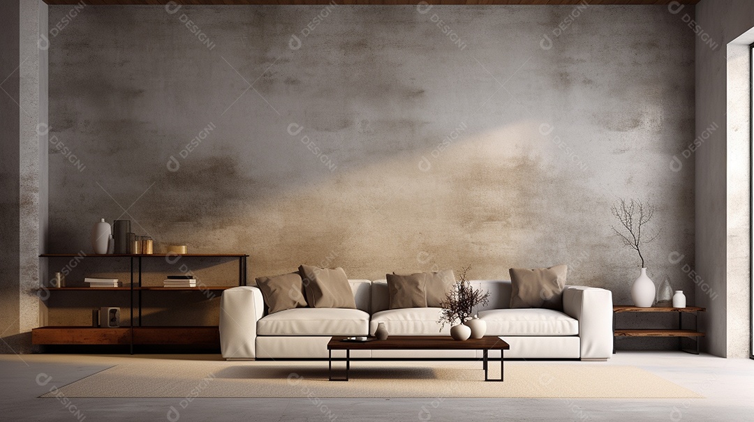 Maquete de sala de estar design cinza simples