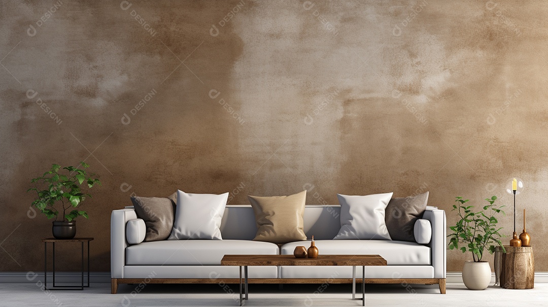 Maquete de sala de estar design cinza simples