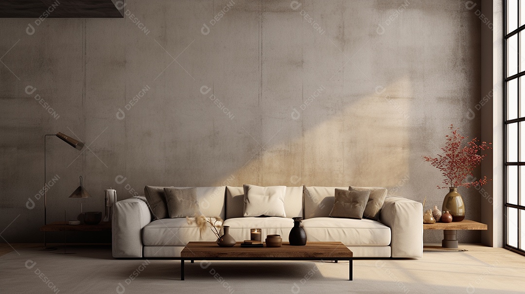 Maquete de sala de estar design cinza simples