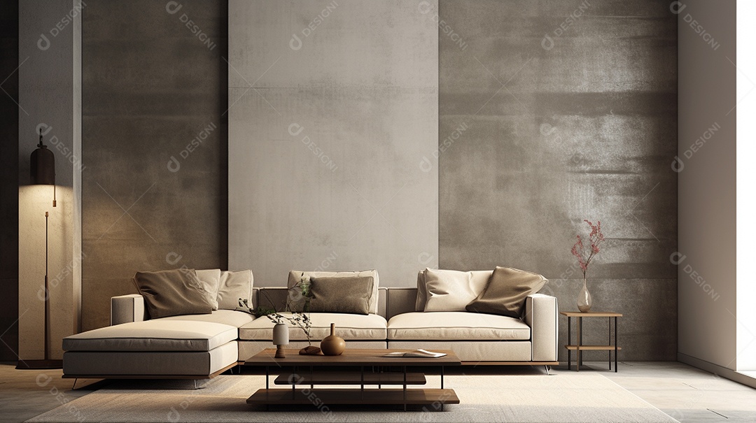 Maquete de sala de estar design cinza simples