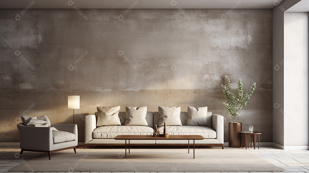 Maquete de sala de estar design cinza simples