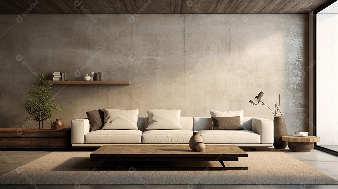 Maquete de sala de estar design cinza simples