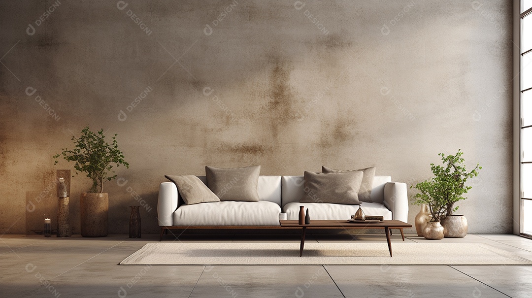 Maquete de sala de estar design cinza simples