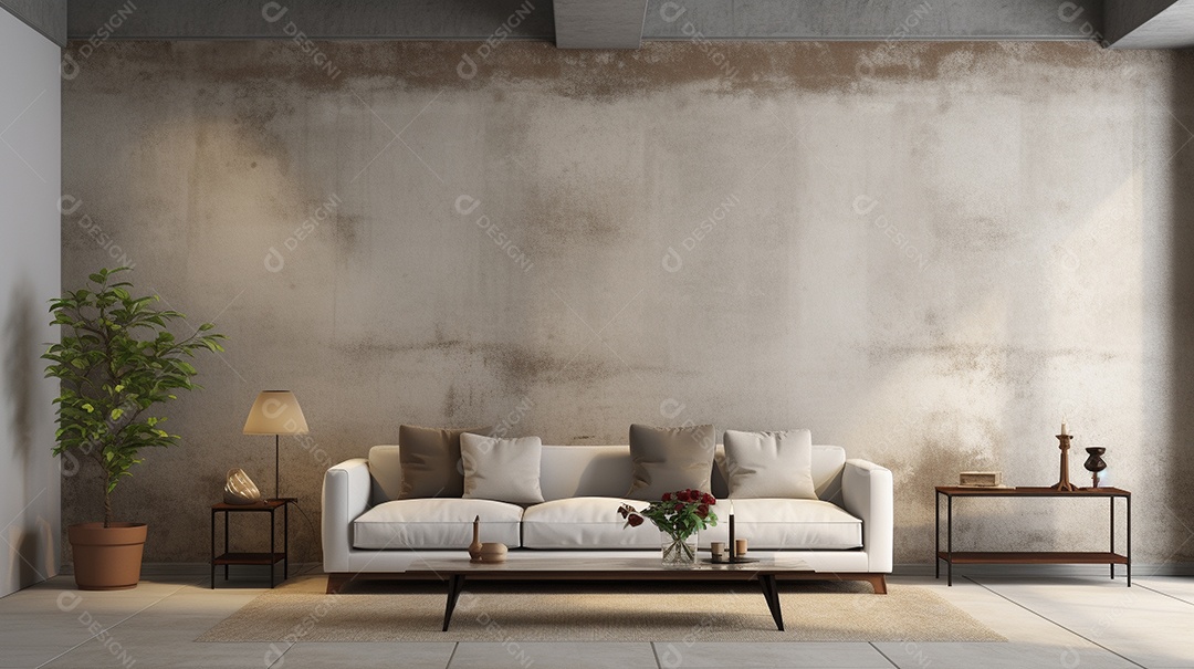 Maquete de sala de estar design cinza simples