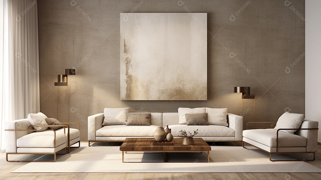 Maquete de sala de estar design cinza simples