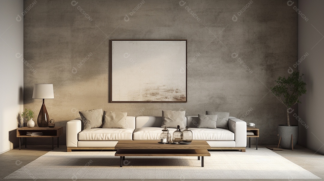 Maquete de sala de estar design cinza simples