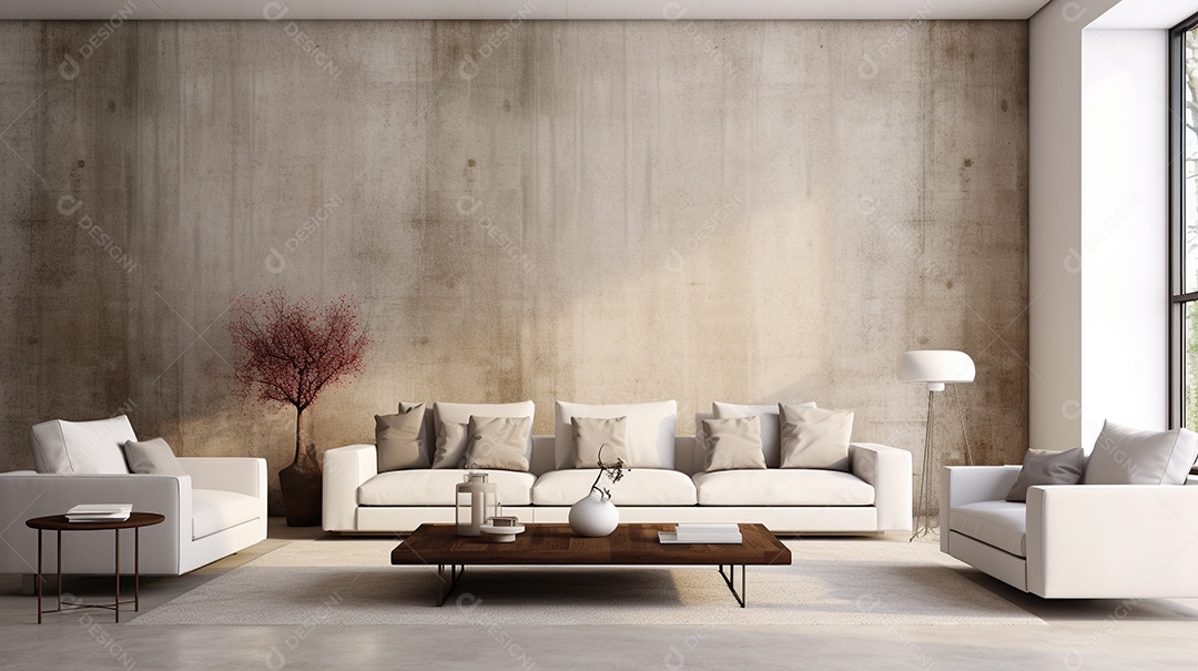 Maquete de sala de estar design cinza simples