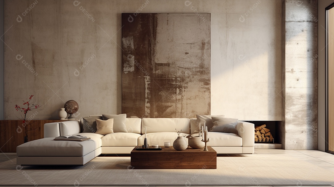 Maquete de sala de estar design cinza simples