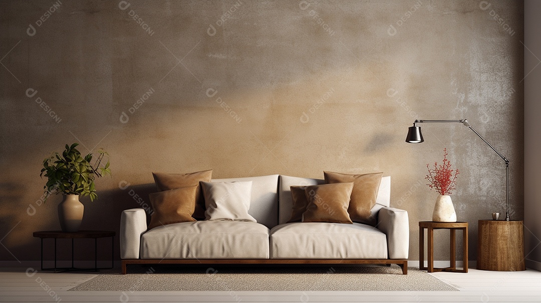 Maquete de sala de estar design cinza simples