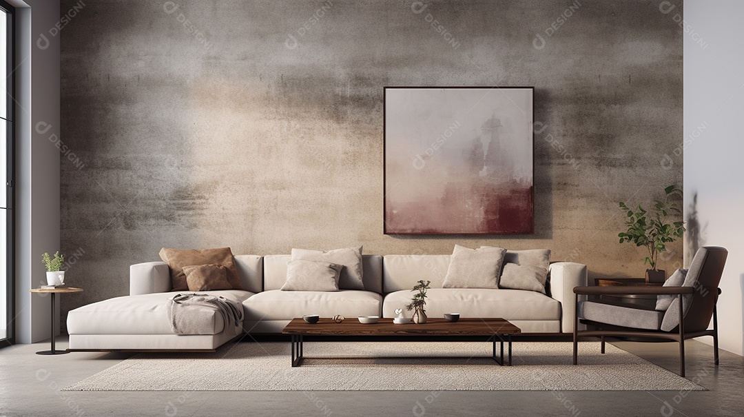 Maquete de sala de estar design cinza simples