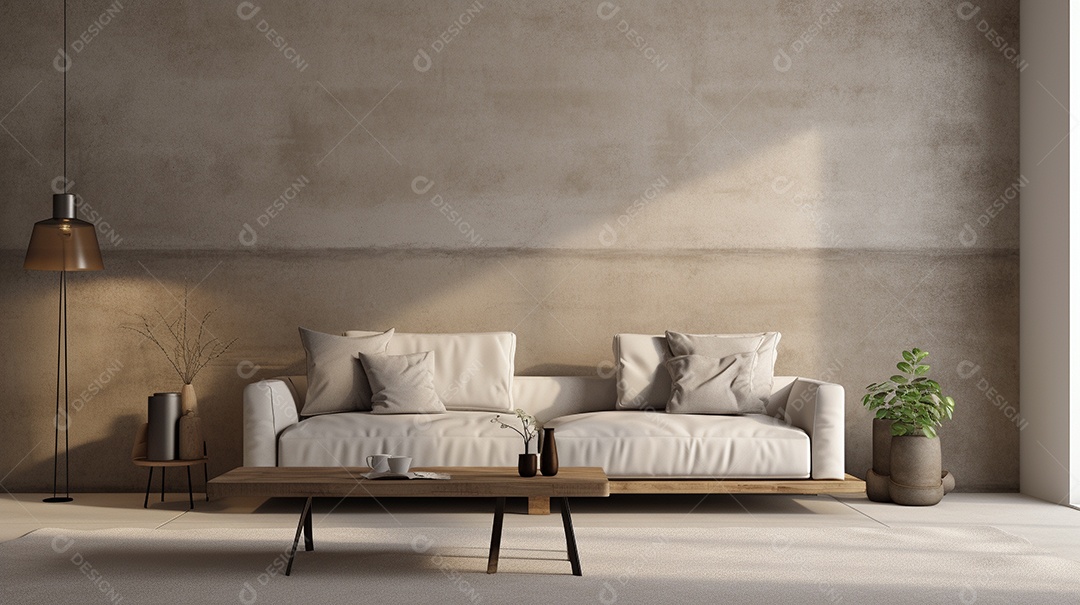 Maquete de sala de estar design cinza simples