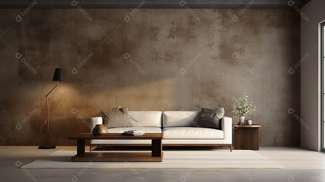 Maquete de sala de estar design cinza simples