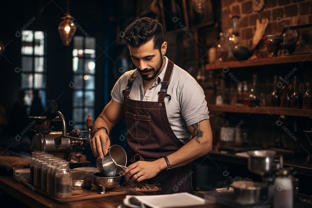Barista do Oriente Médio em Istambul elaborando café tradicional