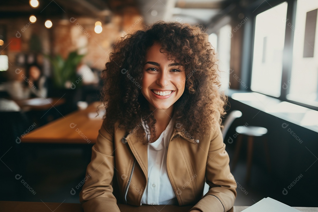 Uma mulher feliz porque recebeu notícias