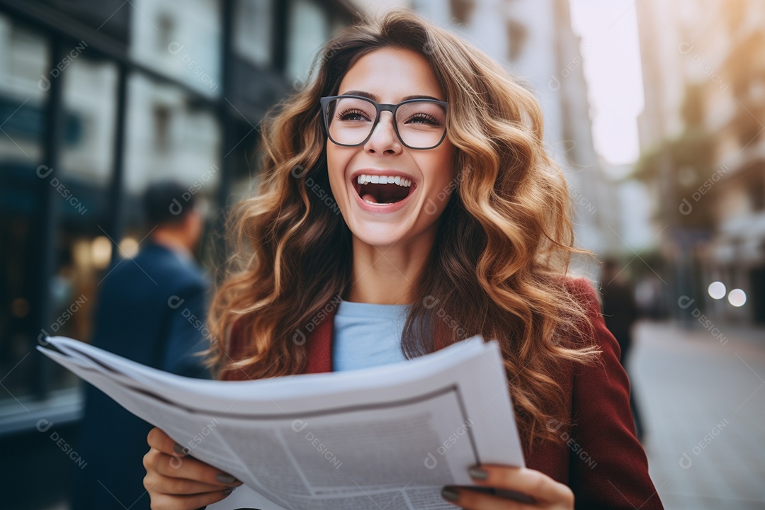 Uma mulher feliz porque recebeu notícias