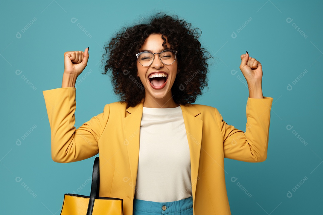 Uma mulher feliz porque recebeu notícias