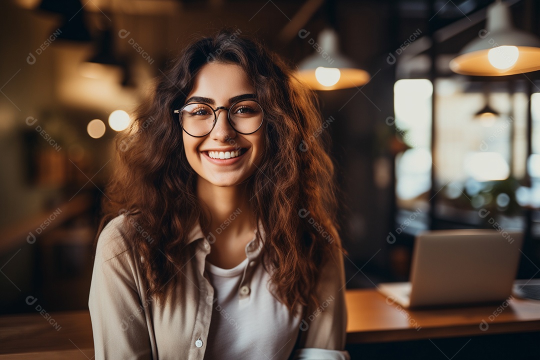 Uma mulher feliz porque recebeu notícias