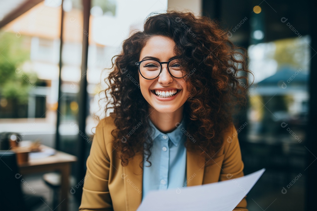 Uma mulher feliz porque recebeu notícias
