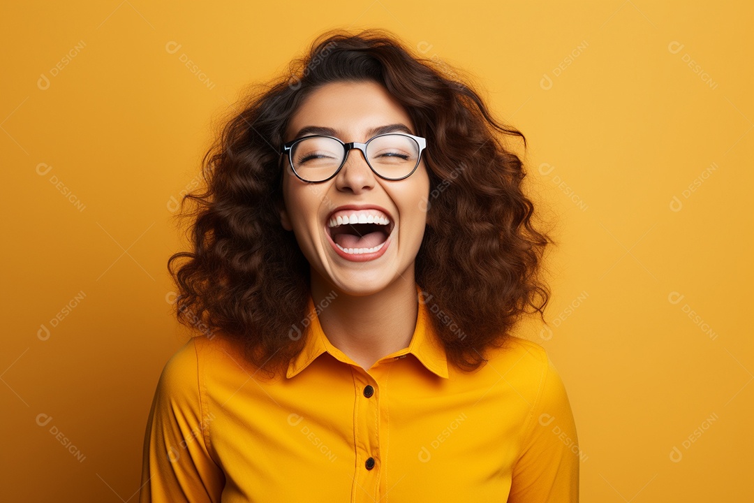 Uma mulher feliz porque recebeu notícias