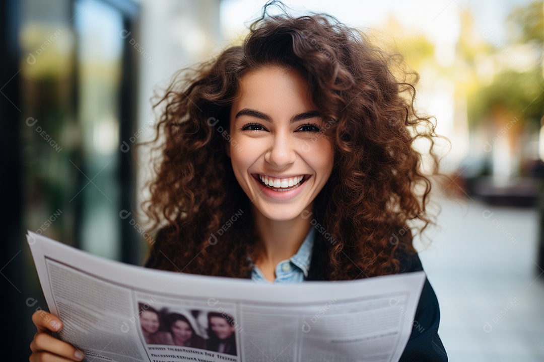Uma mulher feliz porque recebeu notícias