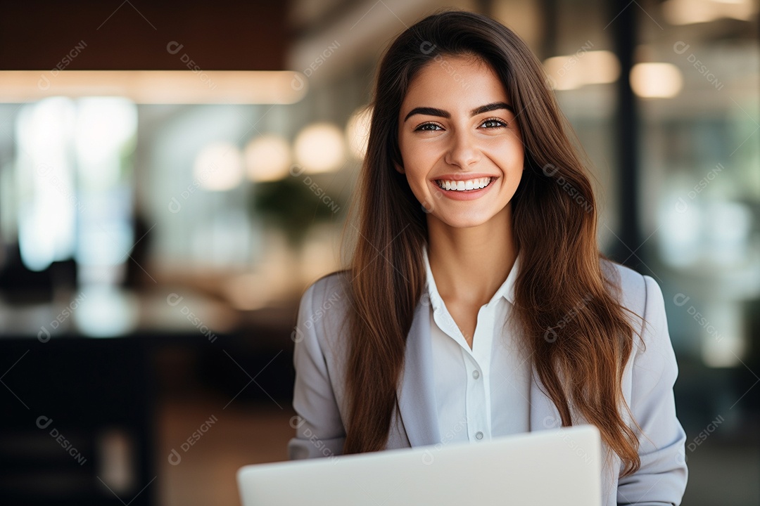 Uma mulher feliz porque recebeu notícias