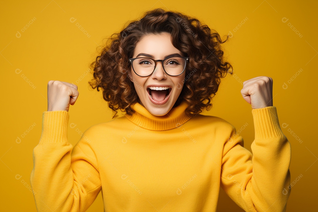 Uma mulher feliz porque recebeu notícias