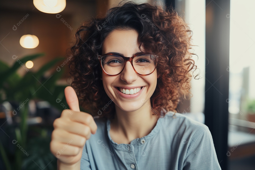 Uma mulher feliz porque recebeu notícias