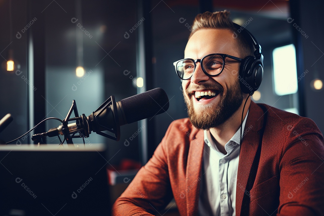 Um homem dando uma entrevista em um podcast